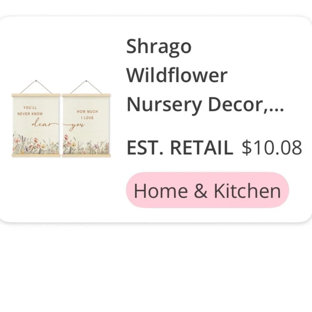 Wildflower Nursery‎ Decor Hanging Canvas Scroll Wall Art Set of 2 Wood Frame